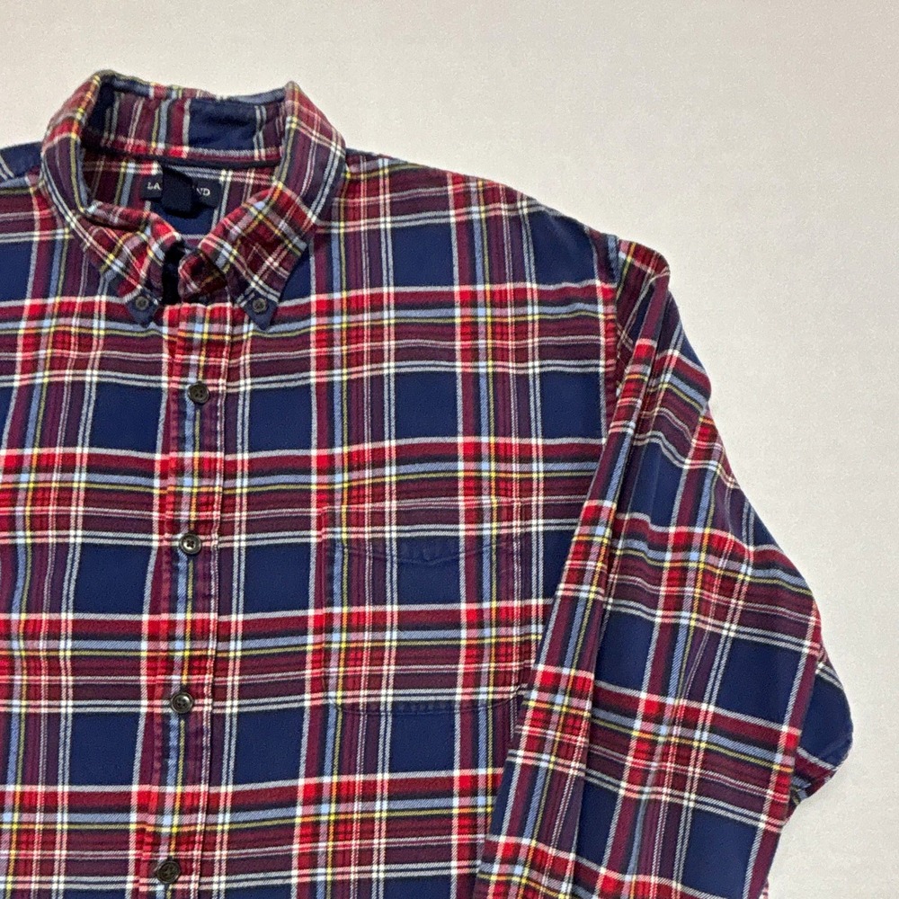 Lands' End Mens 2XLT Big & Tall Flannel Plaid Button-Down Shirt Pockets